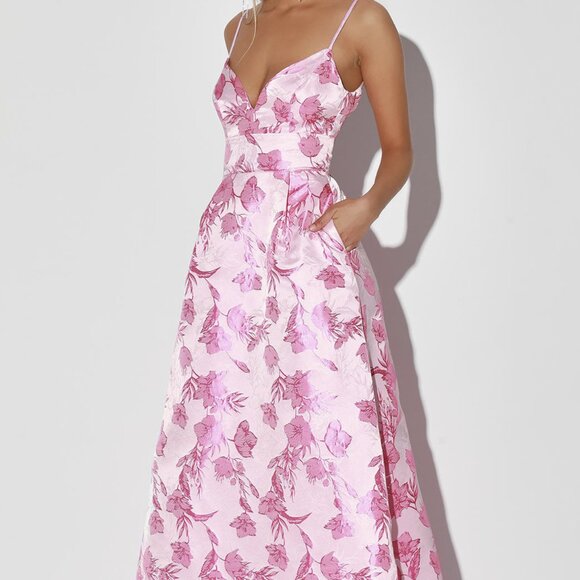 NWT Lulus With Passion Pink Floral Print Jacquard Sleeveless Maxi Dress - Picture 2 of 8